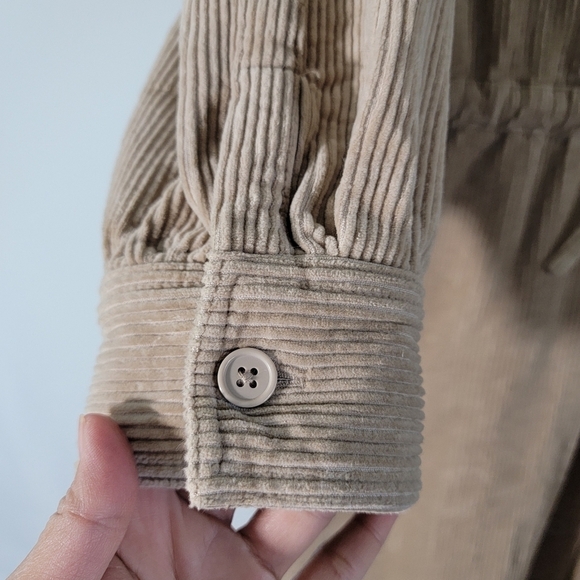 Asos Women's Plus Size Beige Corduroy Shacket Sz 18 Cinched Waist Raw Hem Pocket - Picture 8 of 12